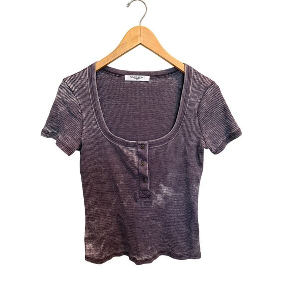 Project Social T Women's Most Wanted Burnout Henley Tee Sz S Purple Ribbed NWOT - Picture 2 of 6